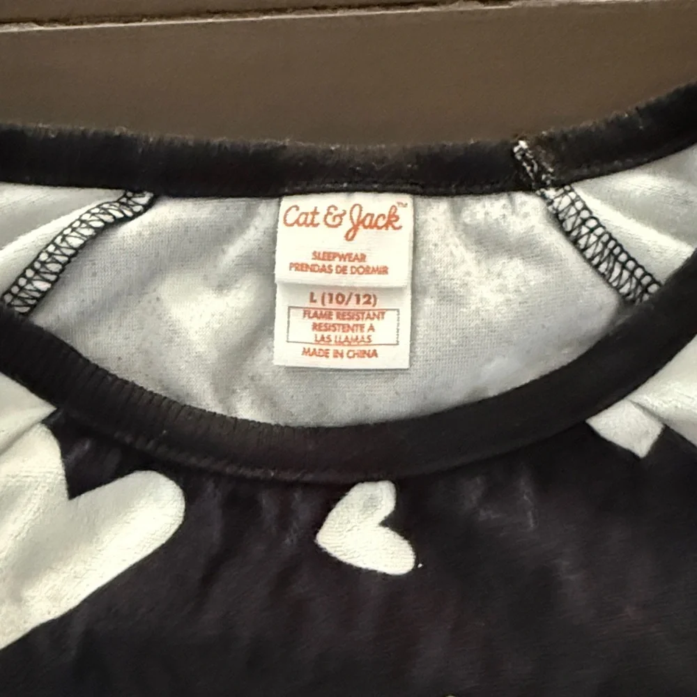 Cat & Jack Fleece Black Nightshirt with White Heart Print